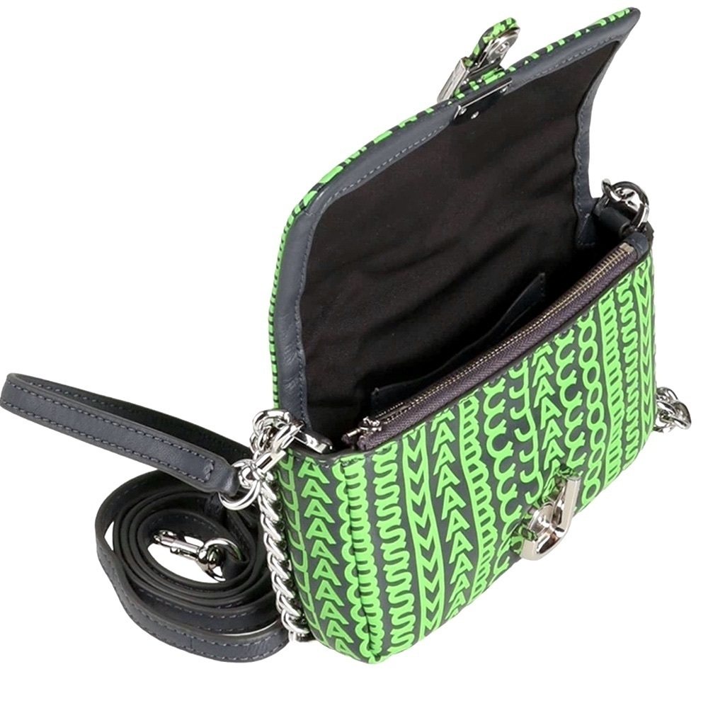 NEW MARC JACOBS Logo Monogram Leather Chain Strap Crossbody Dark Grey Green - Picture 8 of 9